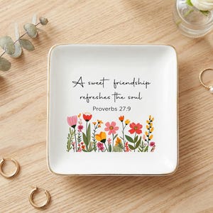 Christian Bible Verse Jewelry Dish, Floral Friendship Quote Trinket Tray, Christian Scripture Decor, Gift for Best Friend image 2