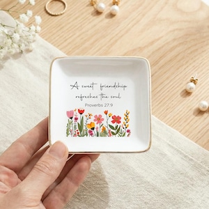 Christian Bible Verse Jewelry Dish, Floral Friendship Quote Trinket Tray, Christian Scripture Decor, Gift for Best Friend image 3