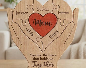 Personalized Wooden Heart Puzzle, Custom Mothers Fathers Day Birthday Gift for Mom Dad, Customized Wooden Puzzle with Names