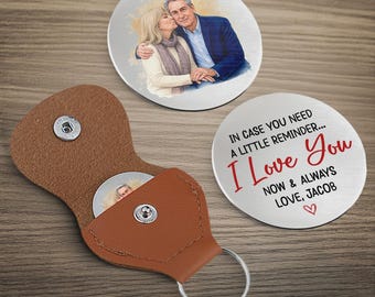 Custom Leather Keychain for Couple, Personalized Pocket Hug Token, Gift For Husband, Wife - I Love You Now and Always, Valentine Gifts