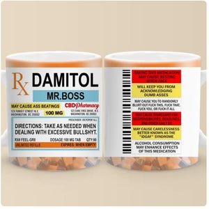 Funny Prescription Coffee Mug – FUKITOL DAMITOL Gag Gift , Stress Relief Office Humor Cup, Coworker Joke Gift, Coffee Lover Cup