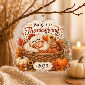 Flat 2D Personalized Baby First Thanksgiving Acrylic Ornament 2026, Custom Baby Name Fall Keepsake, Newborn Thanksgiving Gift