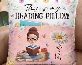 Birth Month Flower Personalized Book Reading Pillow (Insert Included), Personalized Pocket Pillow, Bookish Gifts for Book Lovers, Bookworms