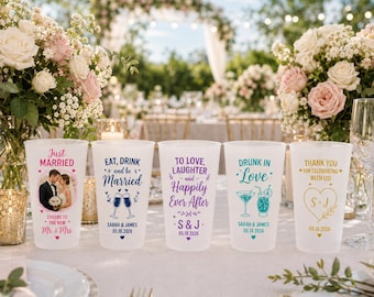 Personalized Wedding Cups, Custom Wedding Plastic Cups, Wedding Reception Drinkware, Bridal Shower Cups, Custom Couple Name Cups