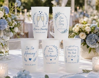 Personalized Wedding Cups, Custom Couple Name Frosted Plastic Cups, Wedding Reception Drink Cups, Bridal Shower Favor, Wedding Party Cups