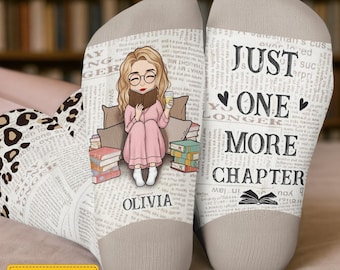 Custom Crew Socks - Personalized Bookish Gifts For Book Lovers, Bookworms, Readers - Just One More Chapter - Bookish Gifts, Bookworms
