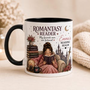 Personalized Romantasy Reader Mug 11oz/15oz, Book Lover Gift for Her, Custom Name Reading Mug, Fantasy Romance Bookish Coffee Cup