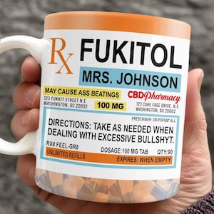 Funny Prescription Coffee Mug – FUKITOL Gag Gift , Stress Relief Office Humor Cup, Coworker Sarcastic Joke Gift, Novelty Coffee Lover Cup