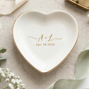 Engraved Initials Jewelry Dish, Personalized Ring Holder, Bridesmaid Gift, Custom Jewelry Dish with Name, Ceramic Tray for Engagement Gifts