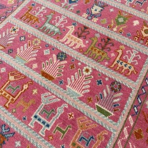 Hand-Knotted Pink Oushak Rug: Traditional Wool Area Rug