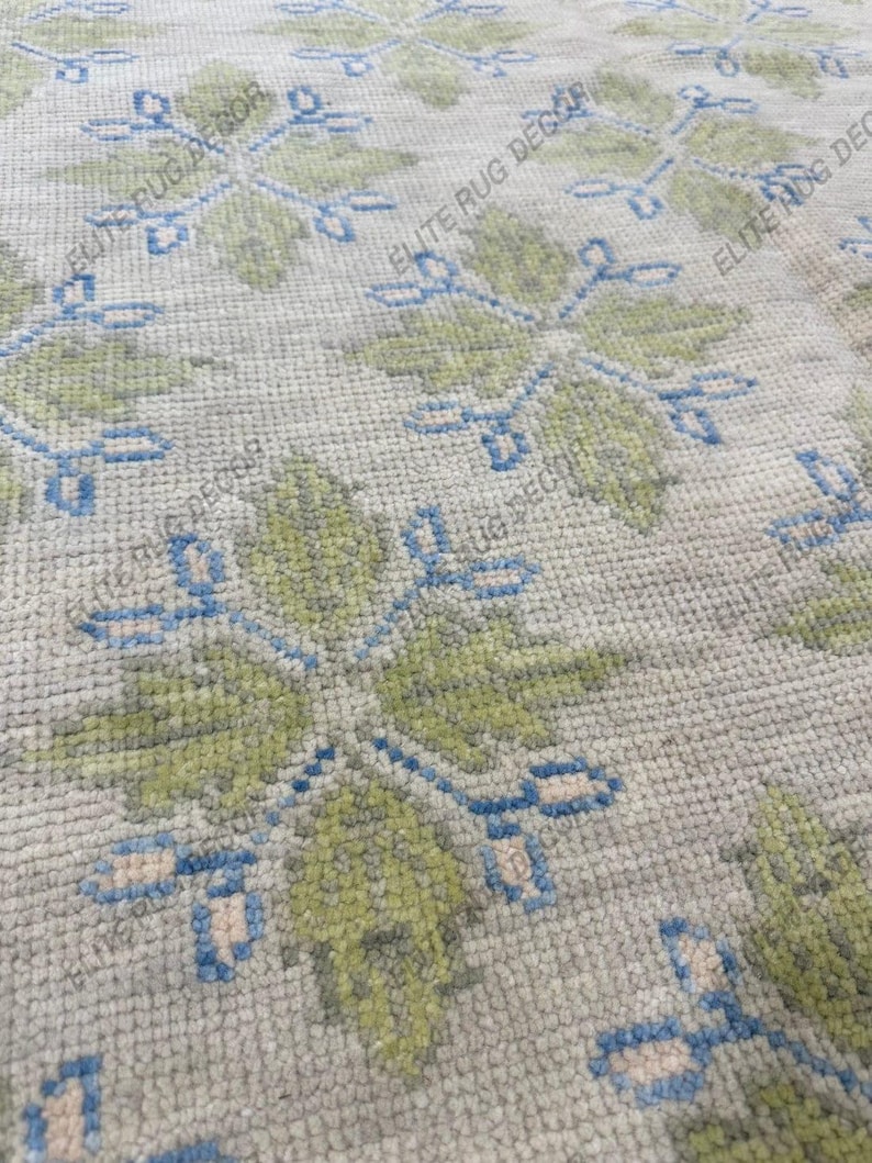Hand Knotted Wool Area Rug: Green & Blue Geometric Floral Design - Etsy