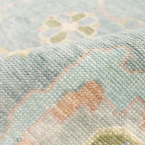 Handgeknoopt oushak-tapijt: gedempt wollen vloerkleed, 12 x 15 inch