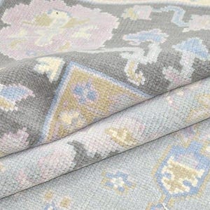 Handmade Oushak Wool Rug: Gray & Pink Vintage Style, 8x10 ft.