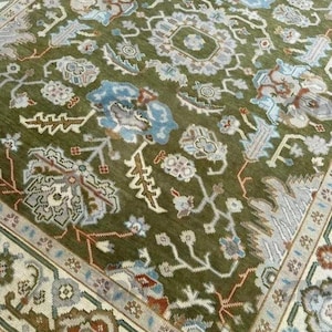 Oushak Hand Knotted Moss Green Turkish Wool Rug Large Custom Rug 8x10  9x12 ,10x14 , for living room bedroom Guest Room Dining Area Rug
