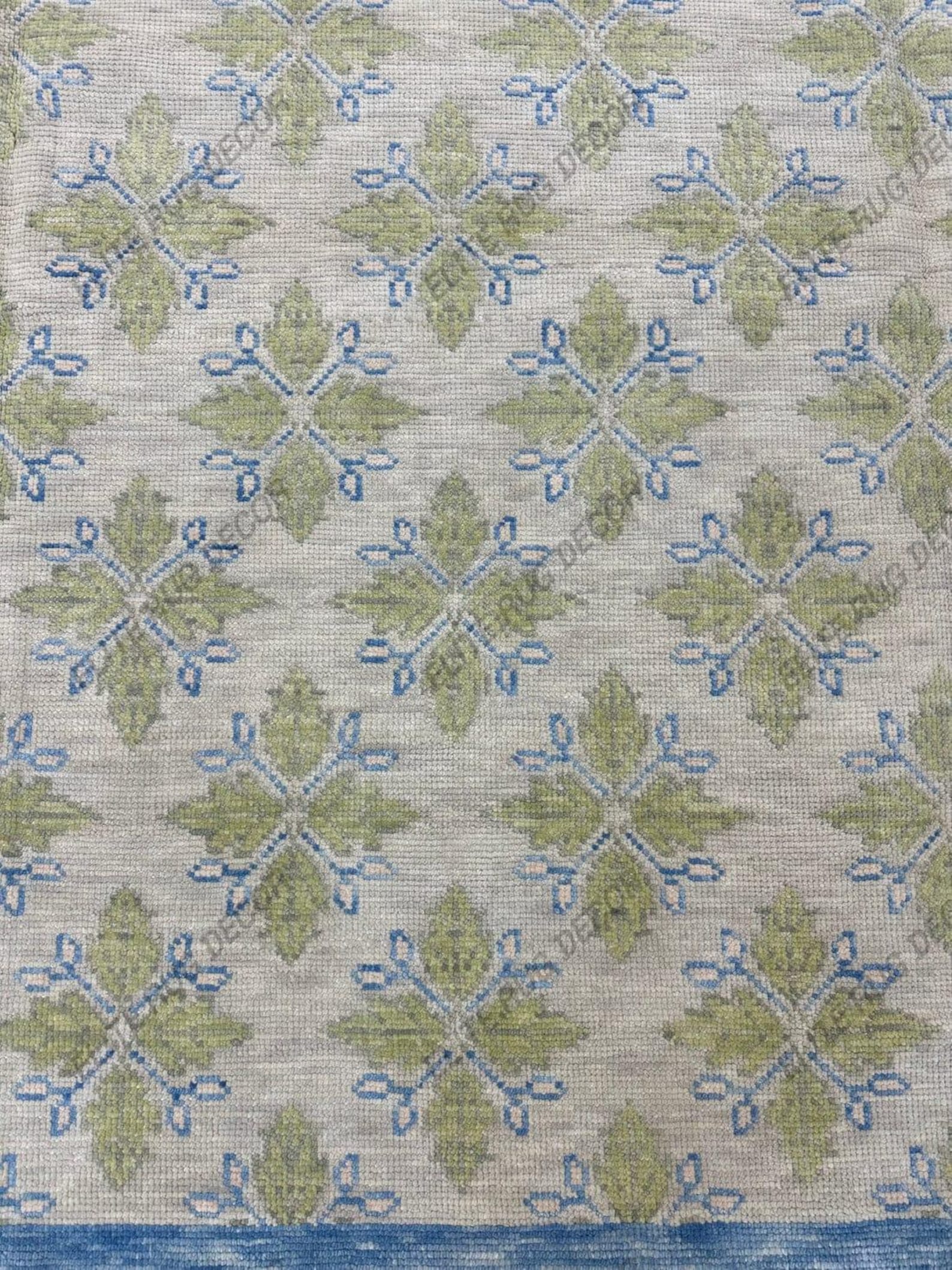 Hand Knotted Wool Area Rug: Green & Blue Geometric Floral Design - Etsy