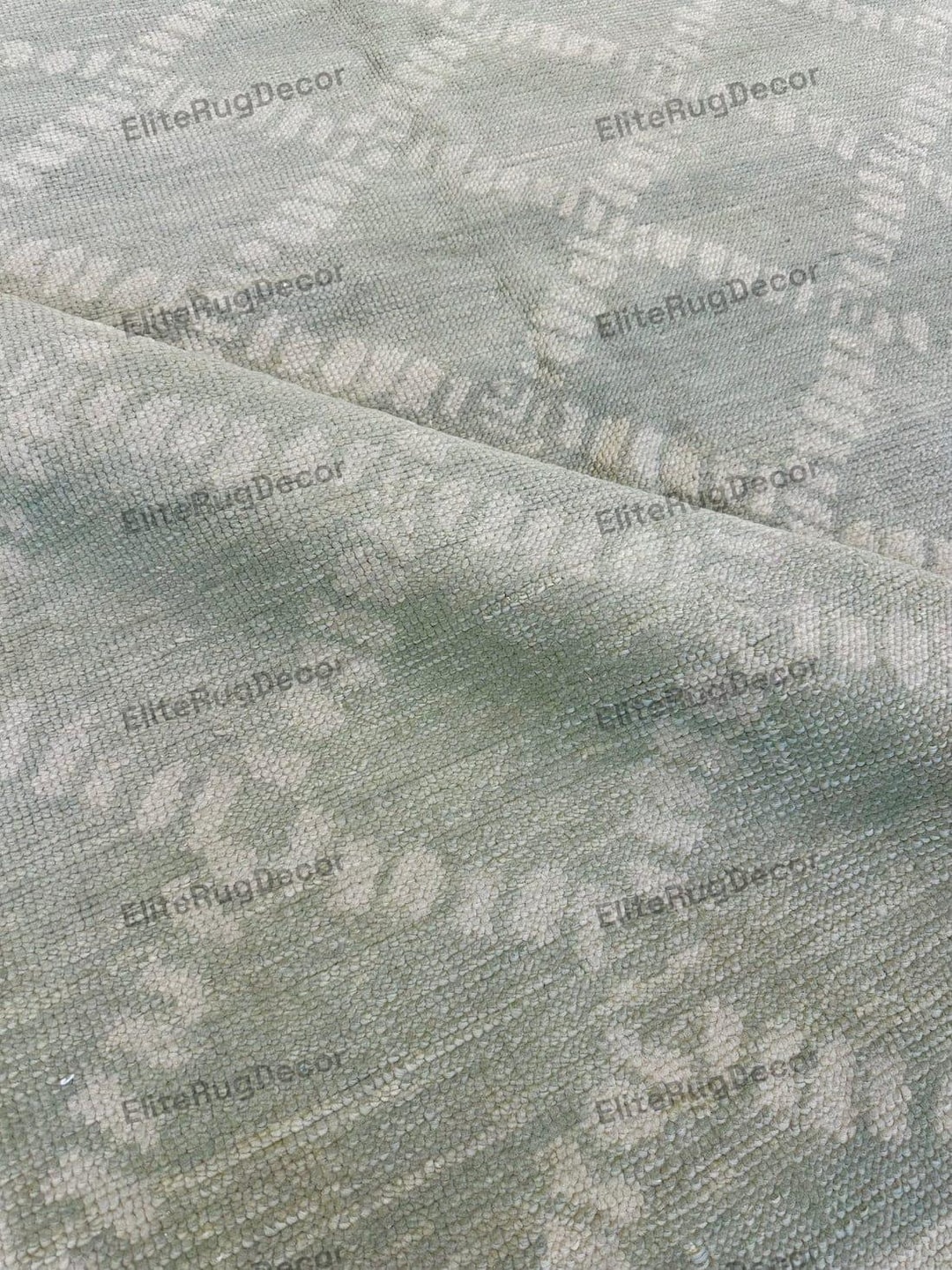 Picture of Sage Green Wool Area Rug, Hand-knotted Diamond Lattice, Scandinavian ...