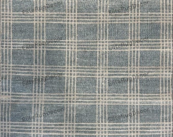 Blau karierter Wollteppich, Handgeknüpfter Skandinavischer Teppich