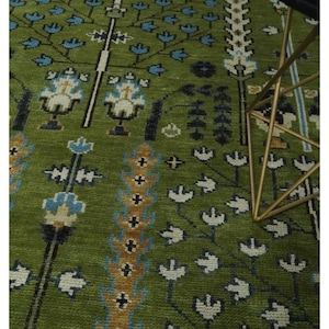 Royal Green Hand Knotted Oushak Rug Tree of life Rug Unique Oushak Rug Green Rug For Bedroom Guest Room Dining Area Home decor 8x10 9x12