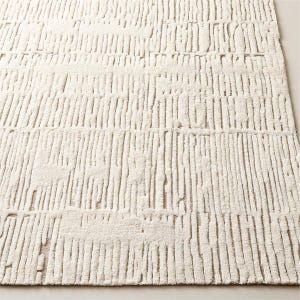 Hand Knotted Ivory Wool Rug 8x10: Modern Neutral Textured Carpet