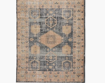 Hand Knotted Wool Oushak Rug: Vintage Oriental Medallion Design