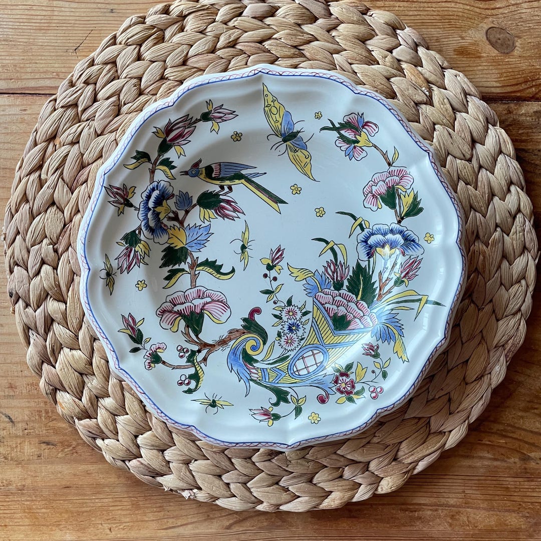 Vintage Gien France Hand-painted Faience Plate – “oiseau & Corbeille ...