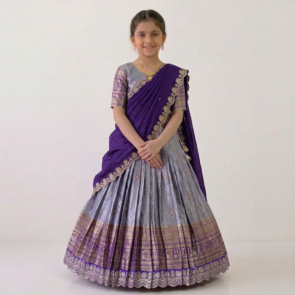 Girls Traditional Lehenga Choli, Silk Zari Weaving Wedding Dress