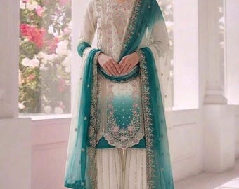 Conjunto pakistaní de salwar kameez de georgette bordado con dupatta, traje sharara para fiestas.