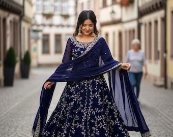 Anarkali Designer 3 pc  Embroidered with Sequence Work Gown With Dupatta, Anarkali Gown, Georgette gown, Full flared Gown, Women Dresses