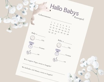 Gioco di indovinelli per baby shower tra gemelli, design foresta (tedesco)