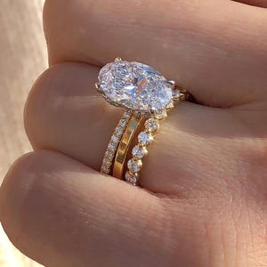 3ct Oval Lab Diamond Engagement Ring: 14k Solid Gold with Stackable Bands