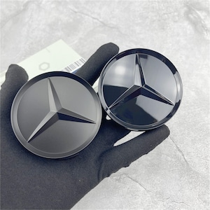 Set of 4 Mercedes-Benz Wheel Hub Caps – Black Logo Centre Covers – Fits E C S A Class CLA GLE GLC – Car Rim Emblem Replacement