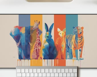 Geometric Safari Animals Desk Mat: Colorful Gaming Desk Pad