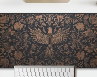 Victorian Phoenix Desk Mat: Gothic Gold Damask Desk Pad