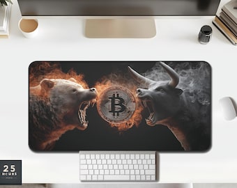Desk Mat Bitcoin Bull vs Bear — Smoke Glow on Black