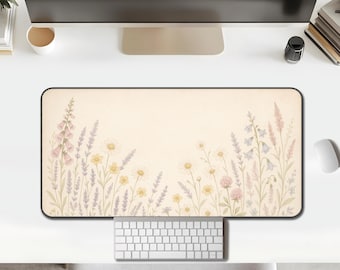 Desk Mat — Vintage Wildflower Meadow, Soft Neutrals on Cream