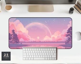 Pastel Moonrise Lake Desk Mat | Dreamy , Gaming Work Space