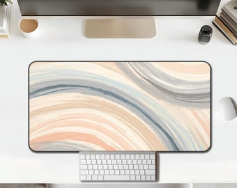 Desk Mat – Minimal Neutral Swirl, Beige Gray Blue