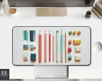 Minimalist Pastel Desk Mat: Coral & Teal Work From Home Decor