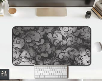 Dark Cloud Art Desk Mat: Minimalist Black & Grey Home Office Decor