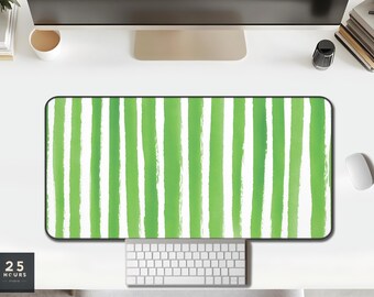 Desk Mat Green Painterly Stripes — Minimal Abstract Desk Pad for Office & Gaming