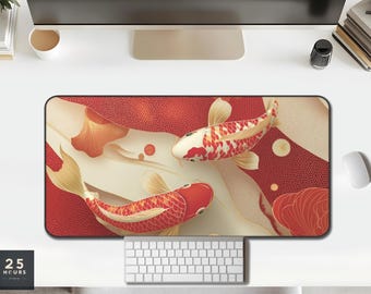 Desk Mat Koi Pond & Ginkgo — Japanese Red Cream Gold