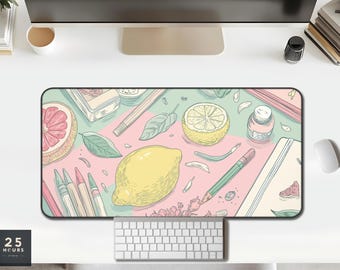 Kawaii Lemon Desk Mat, Pastel Stationery Office Decor