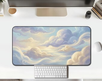 Pastel Cloud Desk Mat, Soft Blue and Cream (Large Mouse Pad)