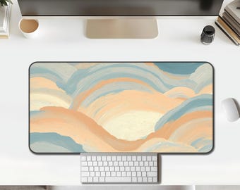 Desk Mat – Pastel Cloudscape Brushstrokes, Peach & Teal