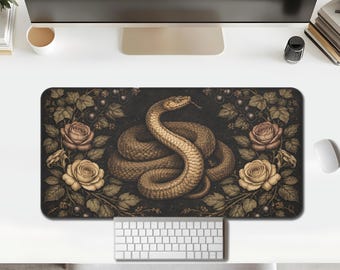 Gothic Snake Desk Mat, Sepia Floral Serpent Mousepad
