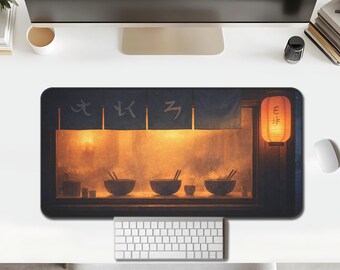 Japanese Ramen Counter Desk Mat, Noodle Bar Interior Large Mouse Pad, Food Art Pad