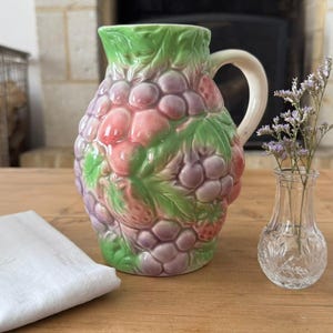 Vintage fruit slip pitcher – Antique French carafe – Pastel decor, table, vase, decoration, collection