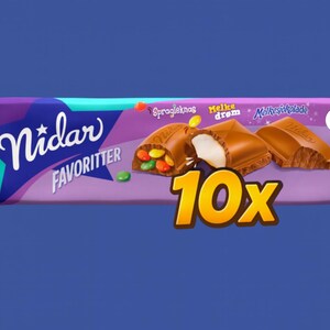 10-Pack Nidar Favoritter 3 in 1 Chocolate Bar – Authentic Norwegian Scandinavian Candy – Spragleknas, Melkedrøm & Milk Chocolate