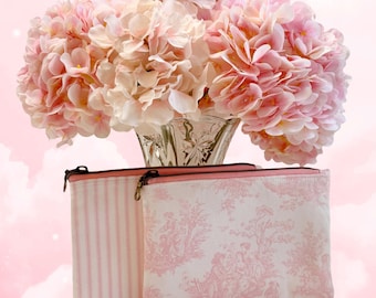 Personalized Toile Makeup Bag, Zipper Pouch, Cosmetic Case