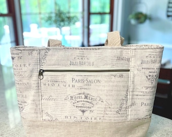 French Linen Weekender Tote Bag: Oversized Zippered Handbag